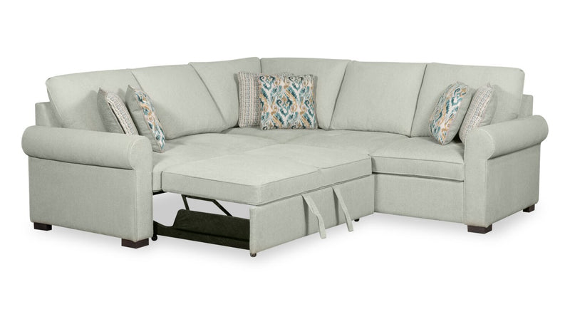 Sofa-lit sectionnel Haven de Scott Living 3 pièces en tissu de chenille - bleu écume de mer