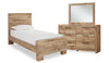 Ensemble de chambre à coucher Derekson 5 pièces pour enfants avec lit à panneau, commode et miroir, naturel - format lit simple
