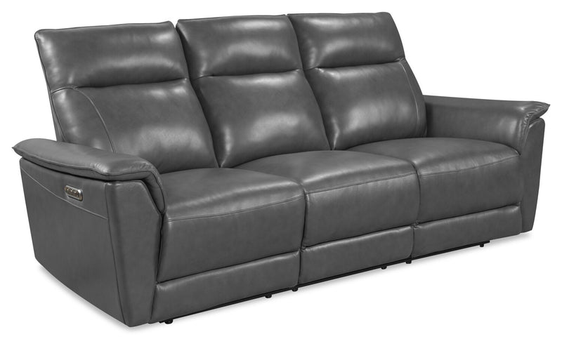 Sofa à inclinaison électrique Angelo de Château d’Ax de 84,25 po en cuir véritable avec appuie-têtes électriques - gris