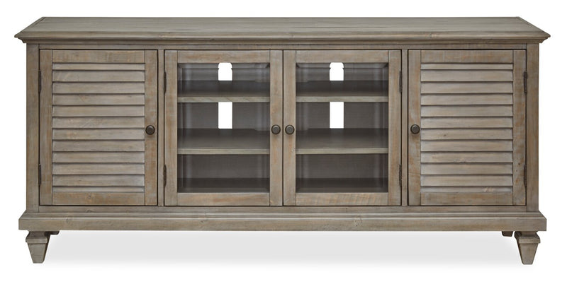 Meuble pour téléviseur rustique Baron de 72 po en pin avec rangement et système de gestion des câbles pour téléviseurs jusqu’à 80 po - gris tourterelle