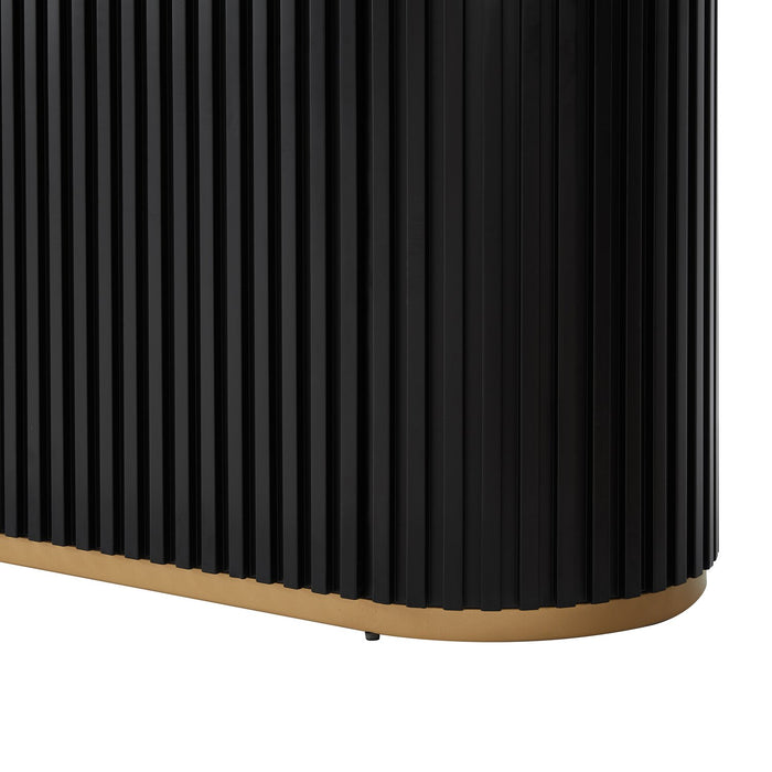 Table de salle à manger Capri de Kort & Co. de 72 po (L) avec dessus en imitation de marbre, touches dorées et base piédestal - noire et blanche