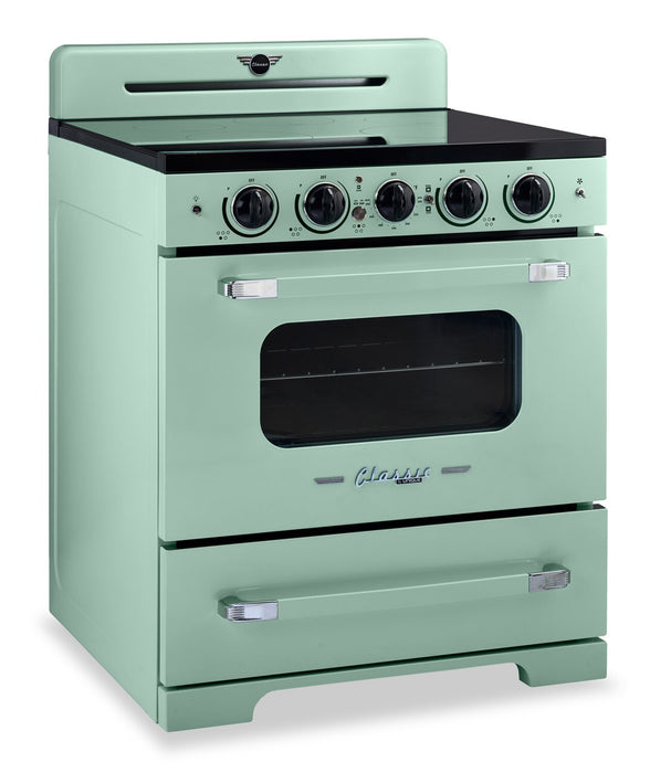 Cuisinière à induction Classic Rétro par Unique de 30 po et de 3,9 pi3 - vert menthe estival - UNQ-30CR IC LG