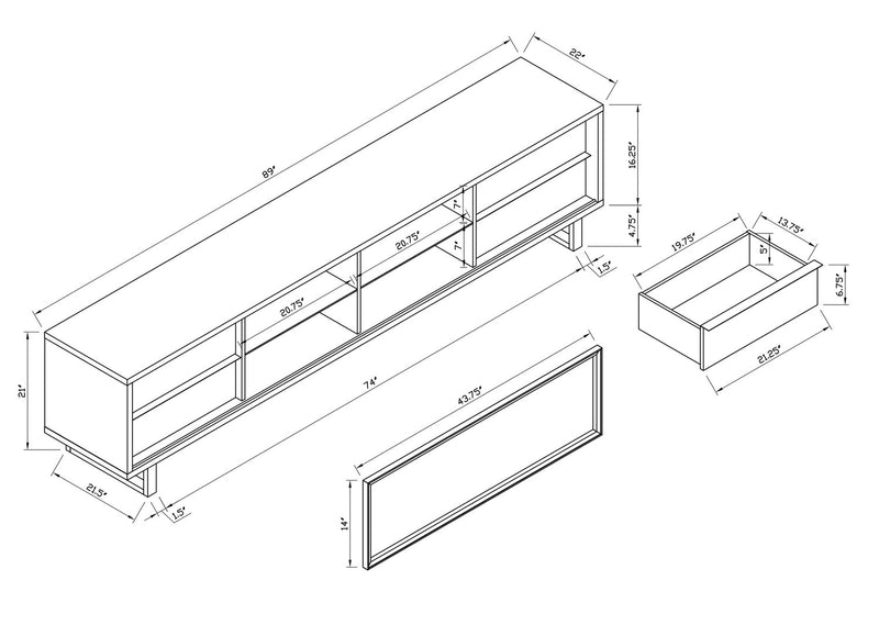 Meuble pour téléviseur moderne Amelia de 89 po x 22 po avec rangement et système de gestion des câbles pour téléviseurs jusqu’à 100 po - deux teintes, blanc et noir