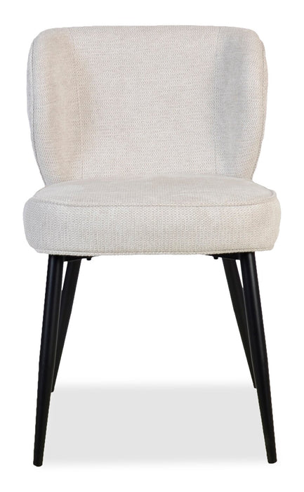 Chaise de salle à manger Sara à oreilles en tissu de polyester et en métal - blanche