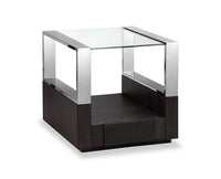  Table de bout moderne Perrin de 24 po avec dessus de table en verre, rangement et tablette - graphite