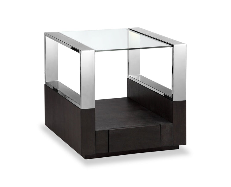 Table de bout moderne Perrin de 24 po avec dessus de table en verre, rangement et tablette - graphite