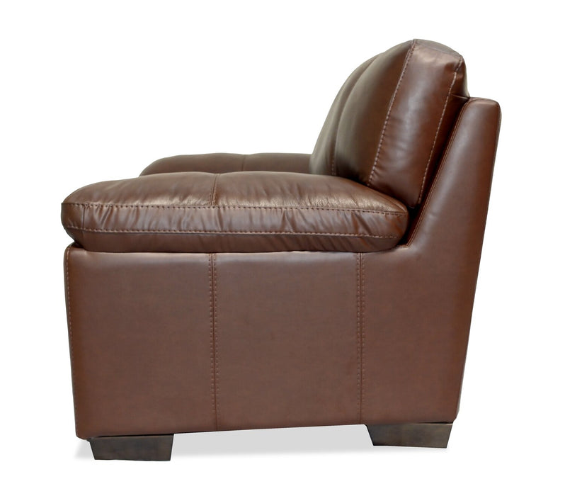 Fauteuil Classico de 47 po en cuir véritable avec pattes en bois - tabac