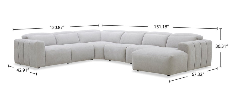 Sofa sectionnel de droite à inclinaison électrique Presidio 6 pièces - poudre