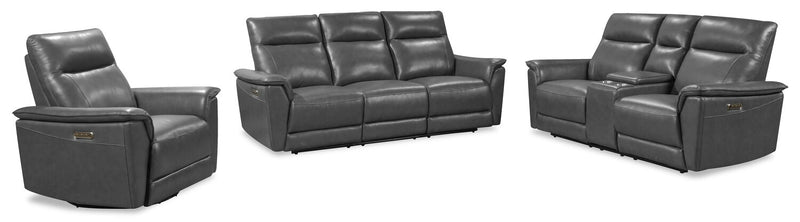 Sofa à inclinaison électrique Angelo de Château d’Ax de 84,25 po en cuir véritable avec appuie-têtes électriques - gris