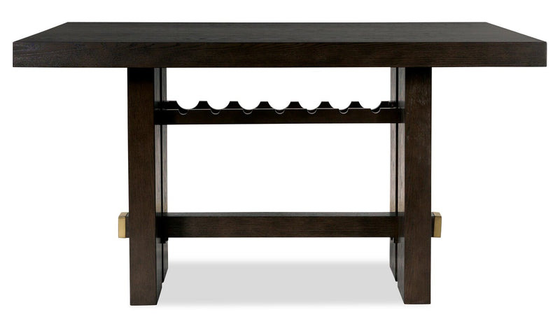 Ensemble de salle à manger Metro 7 pièces de hauteur comptoir avec table de 66 po (L), 6 chaises et support à vin intégré - brun et beige
