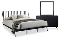  Ensemble de chambre à coucher Milan 5 pièces de style moderne du milieu du 20e siècle avec lit, commode et miroir, noir - format très grand lit