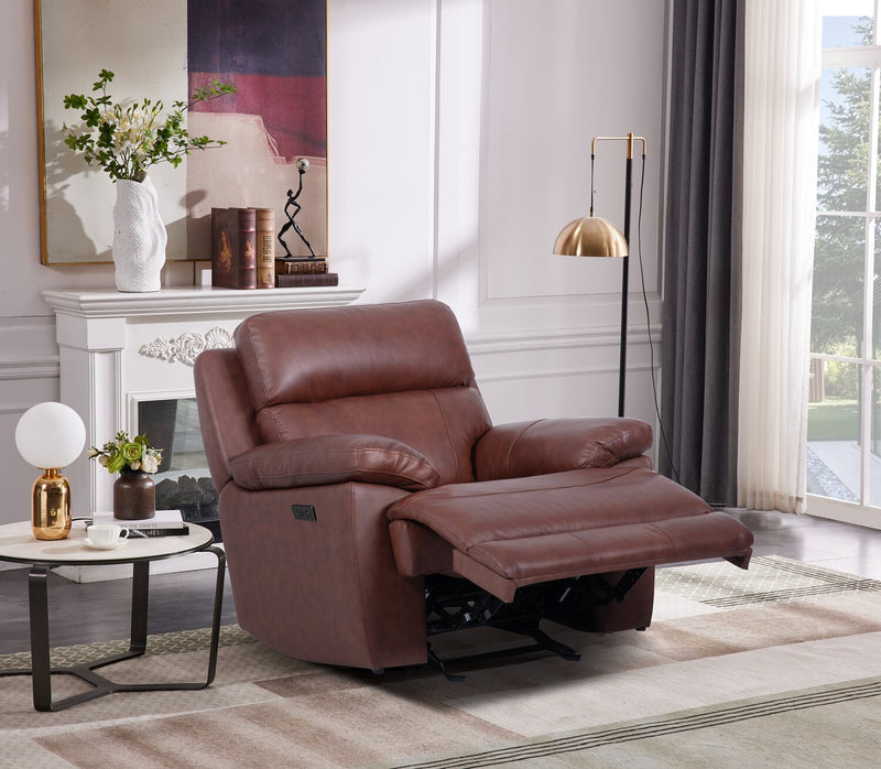 Fauteuil à inclinaison électrique Sorrento de 42 po en cuir véritable avec port USB - brun brique de Madrid