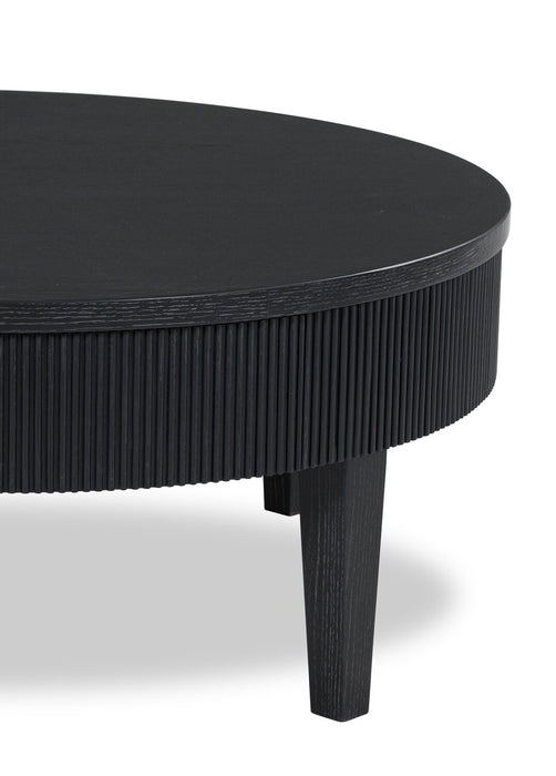 Table à café ronde contemporaine Sanford de 42 po en bois massif avec rangement - noire