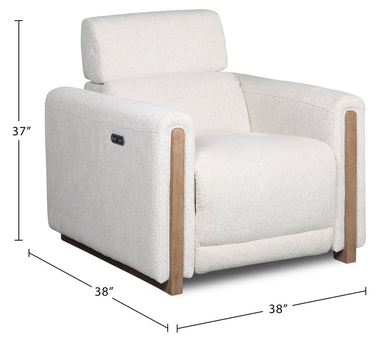 Fauteuil à inclinaison électrique Sable de 38 po en tissu de chenille avec appuie-tête électrique et port USB - blanc albâtre
