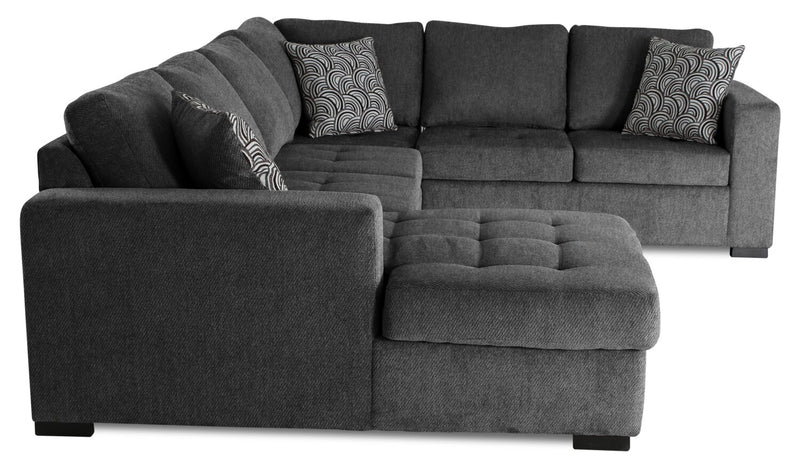 Sofa-lit sectionnel de gauche Legend 4 pièces fabriqué au Canada en tissu de chenille avec fauteuil long de rangement - gris poivre
