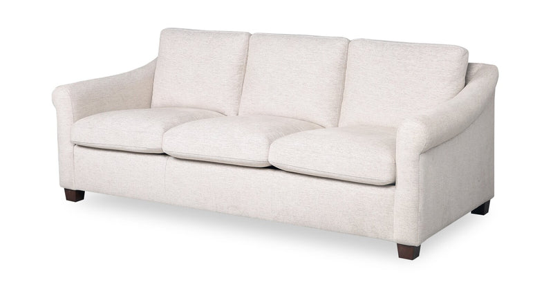 Sofa Mallie de 84 po en tissu de chenille avec accoudoirs enroulés et pattes en bois - blanc coquillage