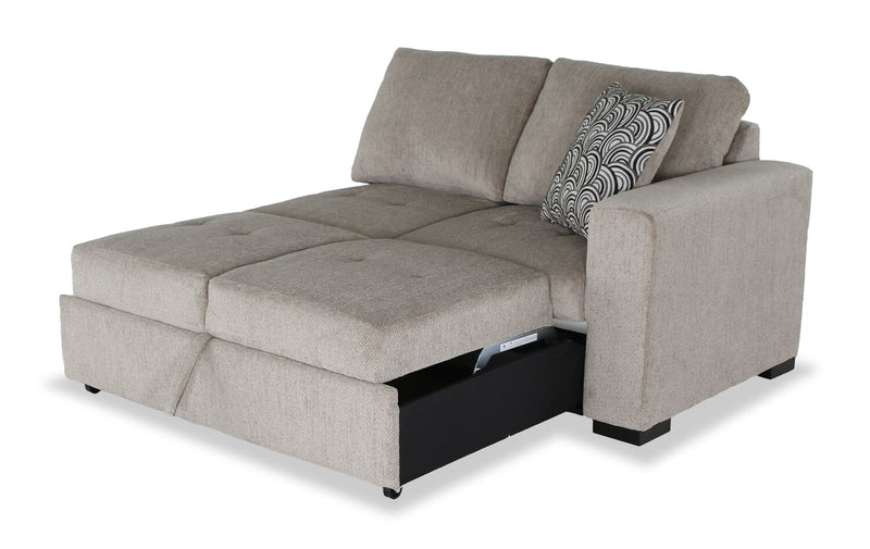 Sofa-lit sectionnel enveloppant de gauche Legend 2 pièces fabriqué au Canada en tissu de chenille - beige platine