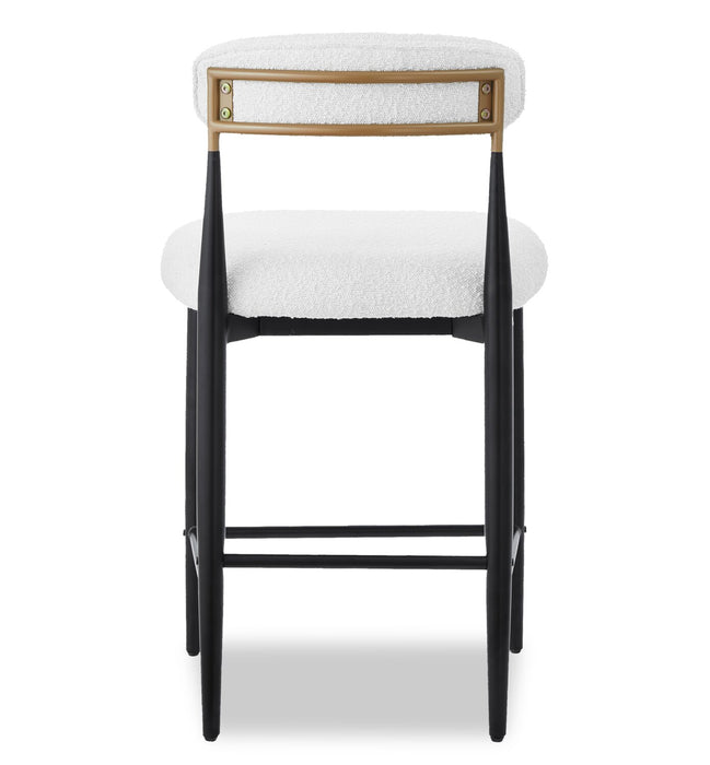 Tabouret Capri de Kort & Co. de hauteur comptoir en métal avec tissu bouclé et touches dorées - blanc