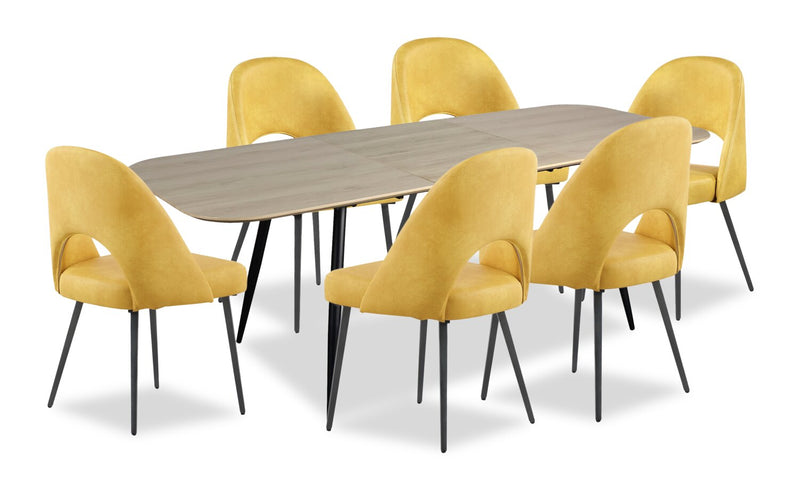 Ensemble de salle à manger Joss 7 pièces en métal avec table, rallonge papillon de 63 po à 86,5 po (L) et 6 chaises Bay - moutarde