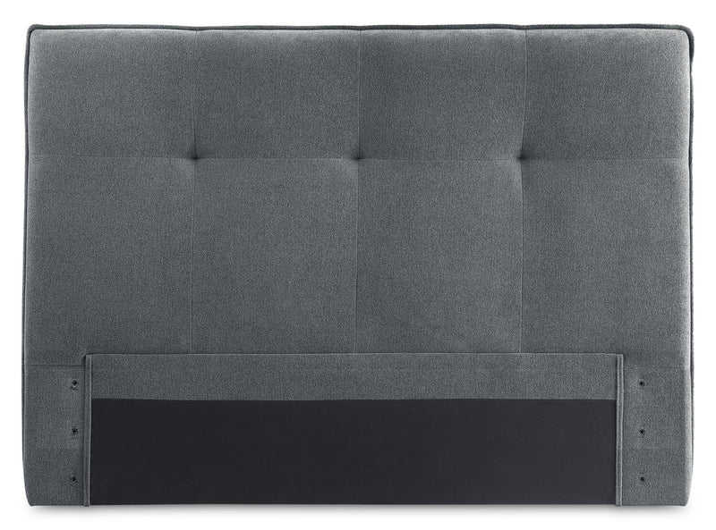Lit plateforme Amos rembourré en tissu anthracite avec tête de lit capitonnée - format lit double