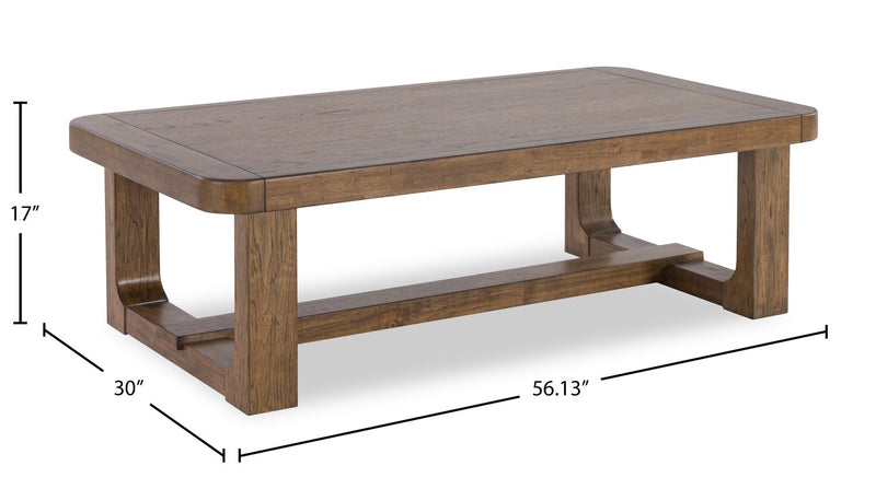 Table à café Gideon de 56 po de style champêtre en bois massif - brun