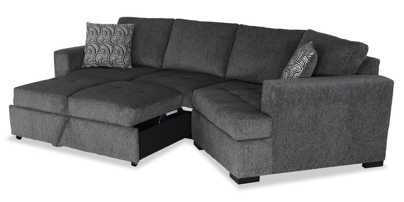 Sofa-lit sectionnel enveloppant de droite Legend 2 pièces fabriqué au Canada en tissu de chenille - gris poivre