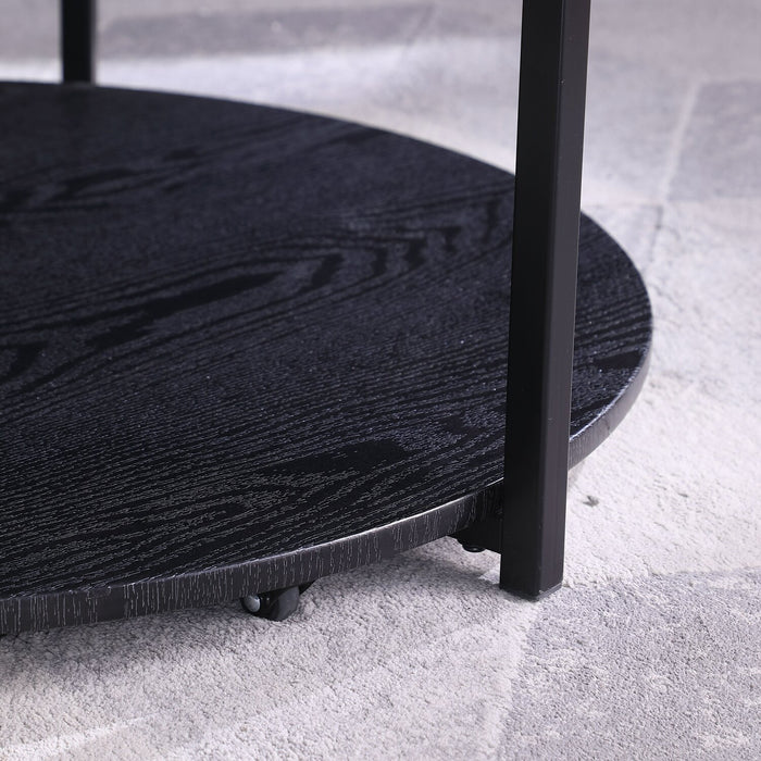 Table à café moderne Kendal ronde de 31,5 po avec dessus en verre - noire