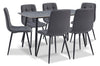 Ensemble de salle à manger Arlo 7 pièces en pierre frittée et métal avec table de 55 po (L) et 6 chaises anthracites - anthracite, gris et noir
