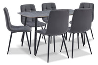 Ensemble de salle à manger Arlo 7 pièces en pierre frittée et métal avec table de 55 po (L) et 6 chaises anthracites - anthracite, gris et noir