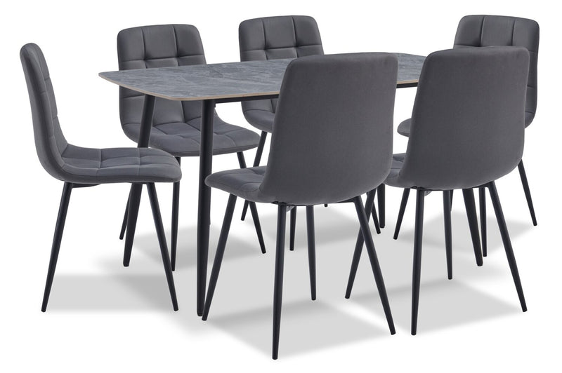 Ensemble de salle à manger Arlo 7 pièces en pierre frittée et métal avec table de 55 po (L) et 6 chaises anthracites - anthracite, gris et noir