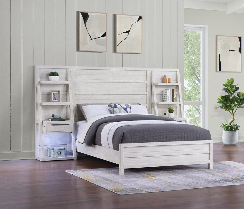 Lit à sections Haven avec tête de lit, cadre de lit, 2 sections latérales, port USB et éclairage à DEL, blanc - format grand lit