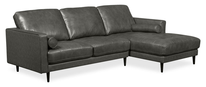 Sofa sectionnel de droite Edge 2 pièces en cuir véritable avec pattes en bois et coussins de dossier amovibles - gris