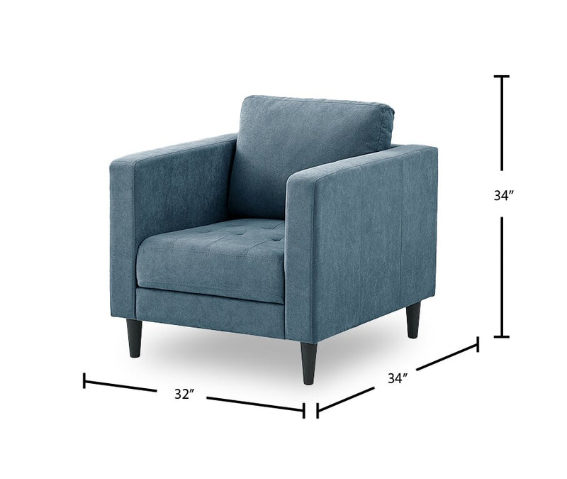 Fauteuil Metro de 32 po en tissu avec coussin de siège capitonné et coussin de dossier réversible - bleu denim