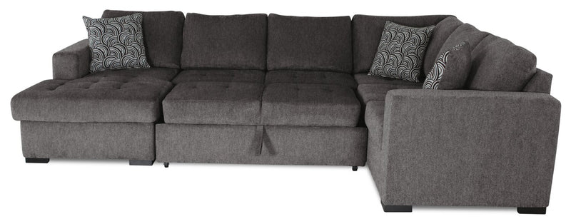 Sofa-lit sectionnel de gauche Legend 4 pièces fabriqué au Canada en tissu de chenille avec fauteuil long de rangement - brun étain