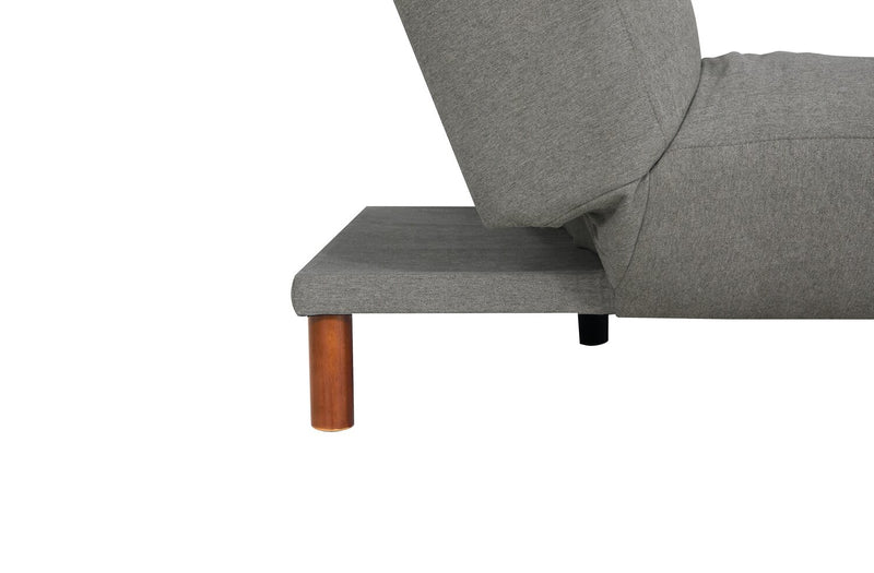 Futon Campus de 76 po en tissu avec mécanisme Klik Klak, capitonnage et pattes en bois - gris