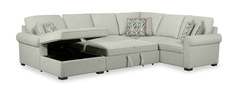 Sofa-lit sectionnel de gauche Haven de Scott Living 4 pièces en tissu de chenille avec fauteuil long de rangement - bleu écume de mer