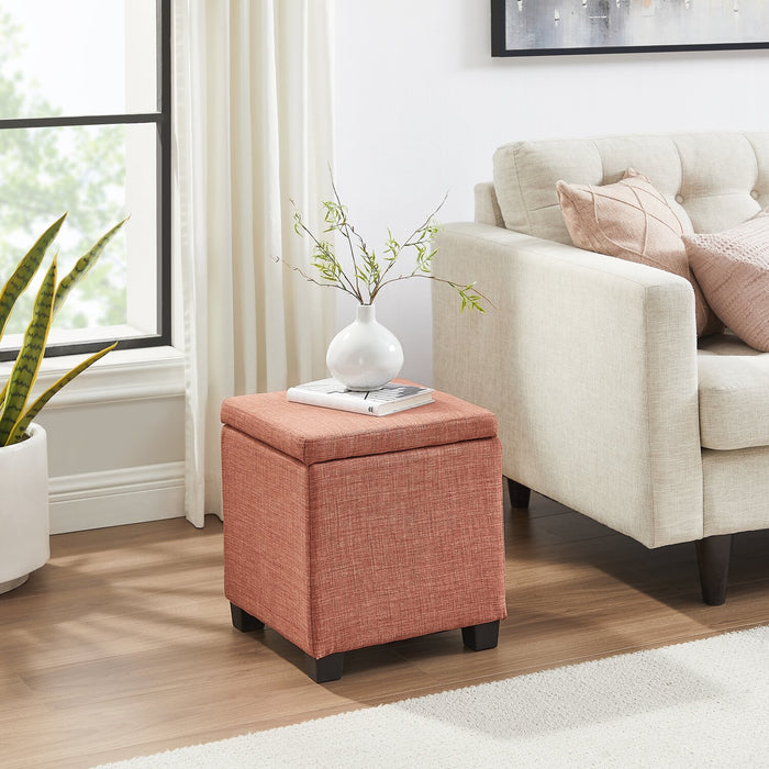 Pouf de rangement carré Halifax de 14,75 po en tissu - orange