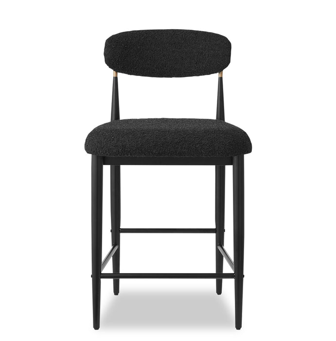 Tabouret Capri de Kort & Co. de hauteur comptoir en métal avec tissu bouclé et touches dorées - noir