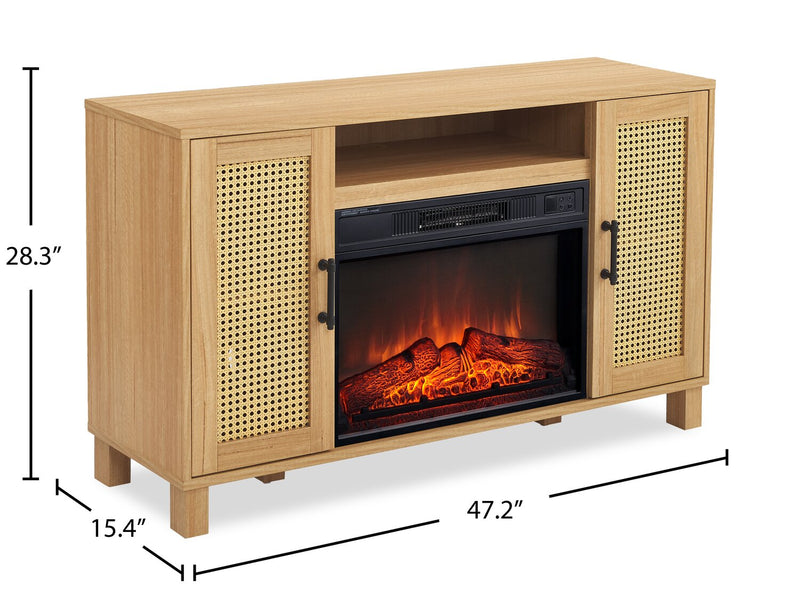 Foyer électrique contemporain Reed de 47 po avec rangement - teck clair