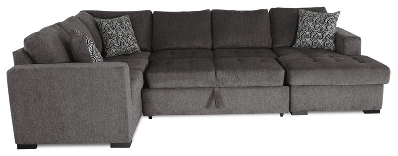 Sofa-lit sectionnel de droite Legend 4 pièces fabriqué au Canada en tissu de chenille avec fauteuil long de rangement - brun étain