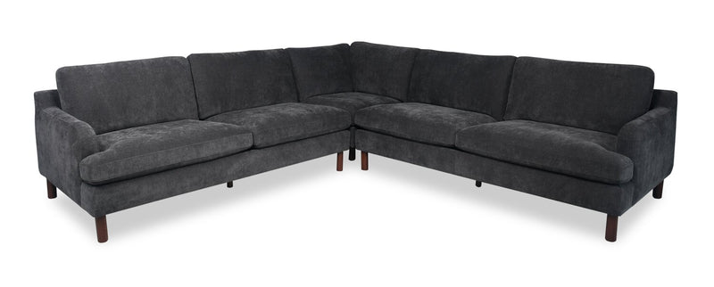 Sofa sectionnel Jorja 3 pièces en tissu de chenille avec pattes en bois et coussins décoratifs - gris granite