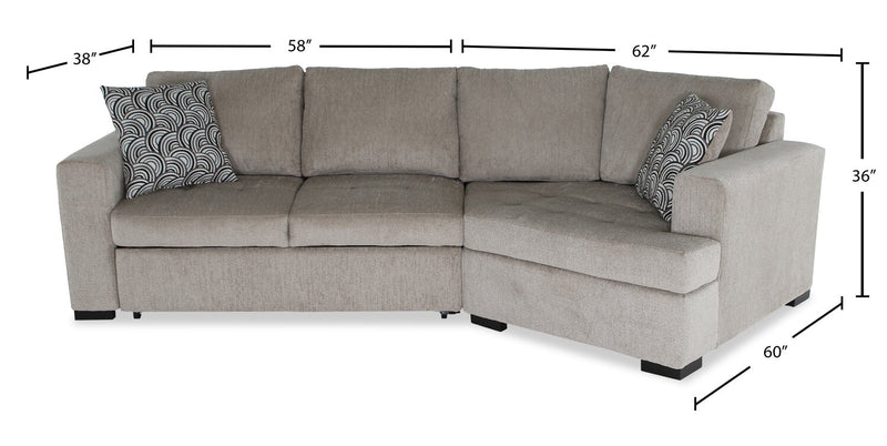 Sofa-lit sectionnel enveloppant de droite Legend 2 pièces fabriqué au Canada en tissu de chenille - beige platine