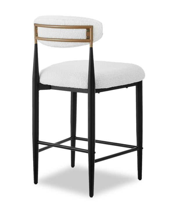 Tabouret Capri de Kort & Co. de hauteur comptoir en métal avec tissu bouclé et touches dorées - blanc