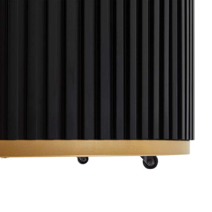 Table à café ronde moderne Capri de Kort & Co. de 32 po avec dessus en pierre frittée blanche et roulettes - noire et dorée