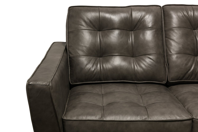 Sofa Clark de 85 po en cuir véritable avec capitonnage à boutons - anthracite 