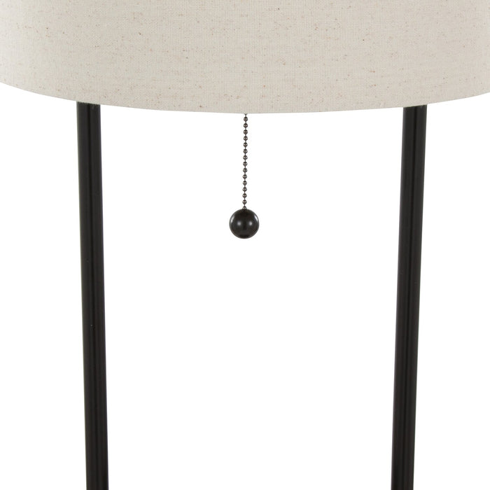 Lampe de table Orbit de 28 po en métal avec recharge sans fil et abat-jour en lin naturel – bronze huilé