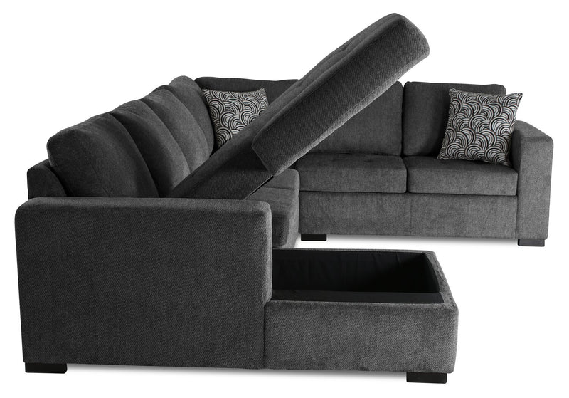 Sofa-lit sectionnel de gauche Legend 4 pièces fabriqué au Canada en tissu de chenille avec fauteuil long de rangement - gris poivre
