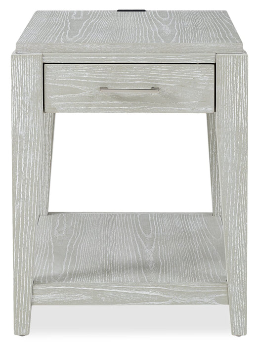 Table de fauteuil Vida de 19 po en bois massif avec rangement, tablette, éclairage et ports USB - sable