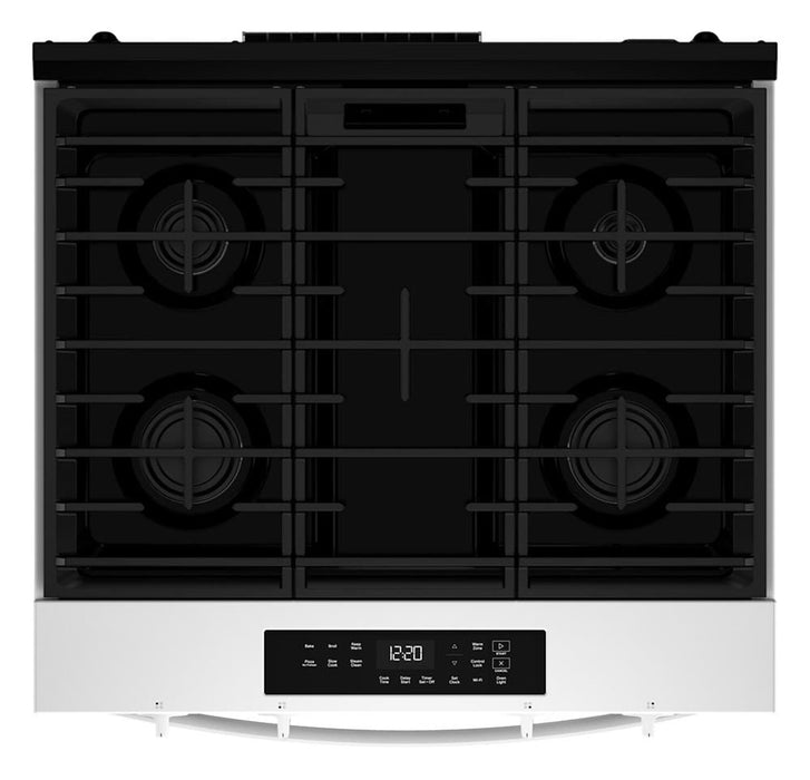 Cuisinière à gaz intelligente Whirlpool de 30 po, 5 pi³ – blanche – WSGS3330TW