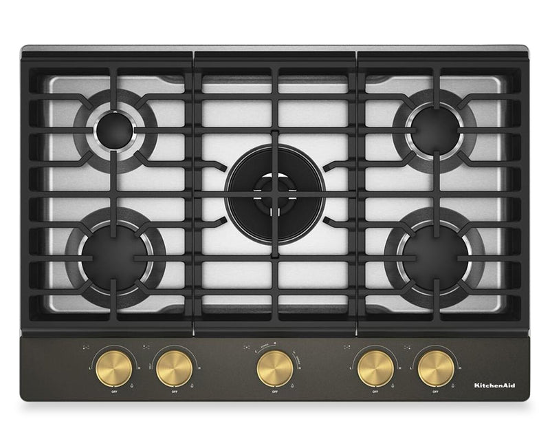 Surface de cuisson KitchenAid au gaz sur métal avec fini CookShield - Black Ore - KCGK730SBE